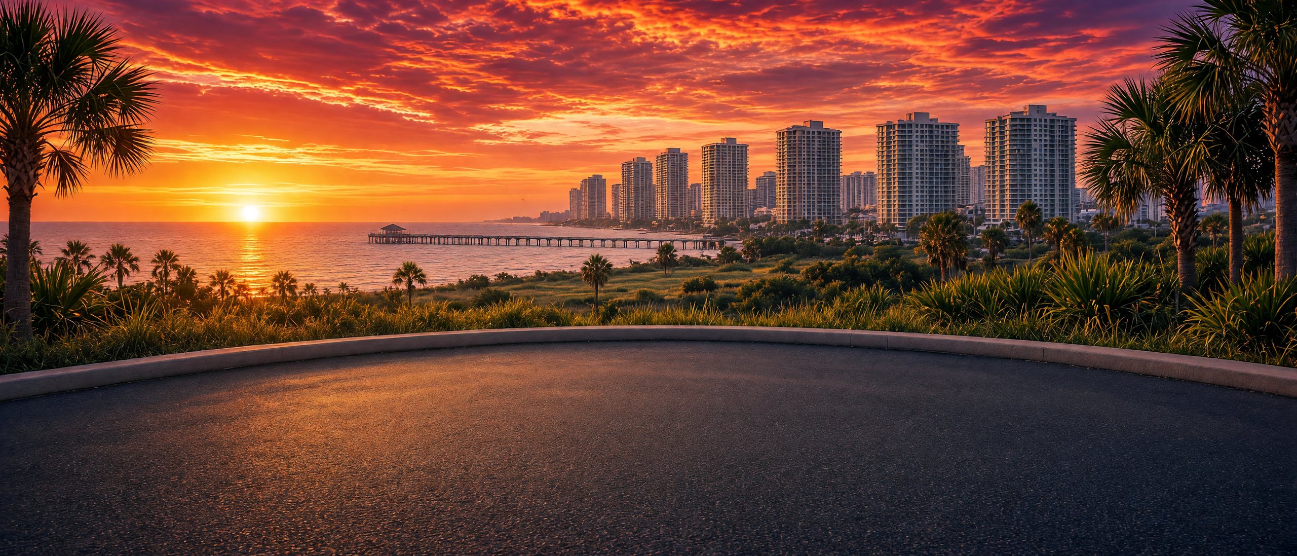 Empty Naples dealer stage at sunset